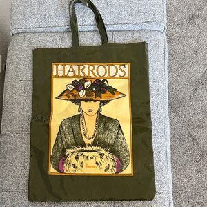 Harrods Olive Green Tote with Yellow Illustrated Panel